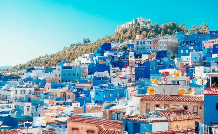 Blue houses of Chefchaouen on a hillside