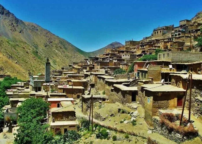 Hillside village surrounded by Atlas Mountains near Imlil