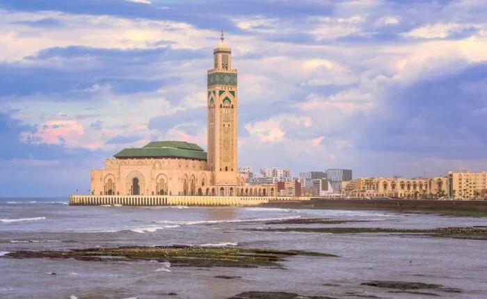 Hassan II Mosque beside the sea in Casablanca